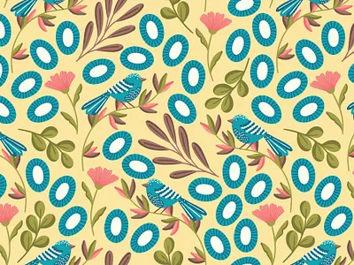 Blue birds scale bird design birds pattern fabric flat design floral patten repeat pattern seamlesspattern surface design surface pattern surface pattern design textile vector pattern