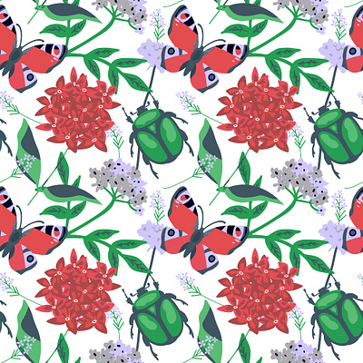 Summer pattern butterfly floral flower flower chafer flower pattern nature pattern peacock butterfly seamless texture