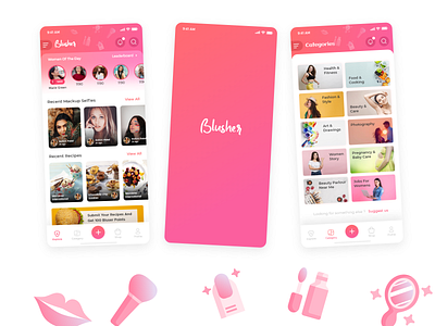 Blusher: Social media for girls android app design androidapp appdesign appdesigner fashion food girls iosapps jobs makeup makeup artist photography pink shopping social socialmedia uidesigner uiux uxdesigner workout