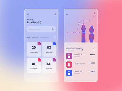 Freelancer app concept branding colours design illustraor illustration inspiration practicing translucent transparent typography ui vector