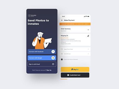 Prison Photo Sharing Application + Checkout adobe adobexd blue challenge checkout clean daily figma flat illustraion minimal onboarding orange shipping splash splashscreen ui