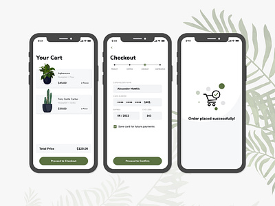 Plant App Checkout 002 adobe xd checkout clean dailyui dailyui 002 ecommerce green plants shopping app uxui wireframe