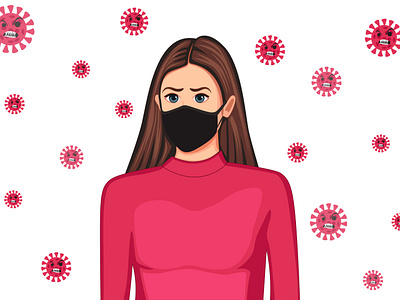 Cartoon character of a women with face mask