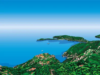 Eze, near Nice, South Of France adobe illustrator design digital art digital illustration digital painting europe flat france holiday holidays illustration landscape mediterranean postcard travel vector