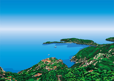 Eze, near Nice, South Of France adobe illustrator design digital art digital illustration digital painting europe flat france holiday holidays illustration landscape mediterranean postcard travel vector