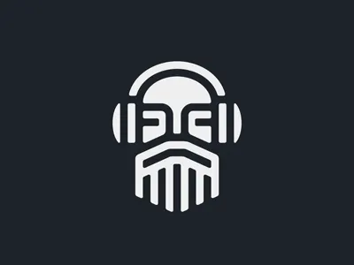Bearded Man Logo beard bearded biker brutal dj face geometric guy head headphones linear logo man minimalistic music producer rap recording rock sound
