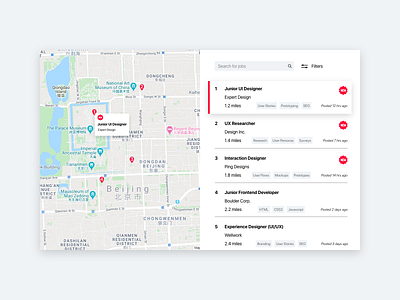 Job Listings career careers careers page conoverdesigns daily daily ui dailylogochallenge dailyui design job job board job list job listing map maps ui uidesign ux ux ui uxui