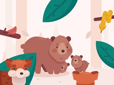 Mama Bear bear bear cub beard character design cub cute flat design forest fox illustration mama mama bear mother motherhood nature snake trees woods