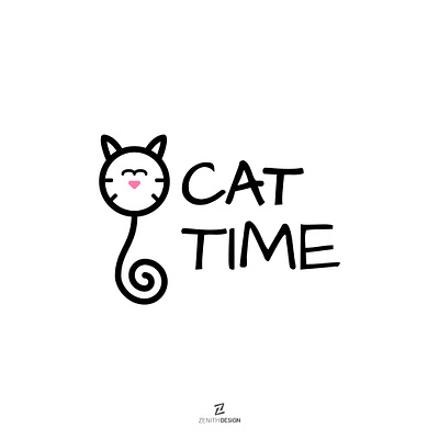 CAT TIME Logo Design cat design hours logo simple logo time zenith design