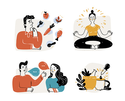 Icon health set character health healthcare homeopathy illustration lifestyle meditation nutrition people people illustration vector vector illustration