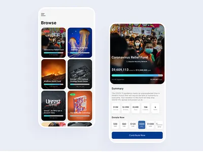 Crowdfunding Campaign App UI 032 adobexd app campaign concept contribute covid19 crowdfunding campaign dailyui dailyuichallenge design interaction interface light mobile relief simple ui uidesign ux
