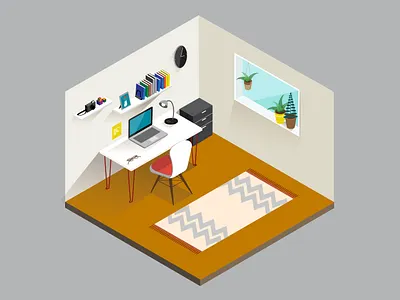 Home Office animation illustration isometric styleframe