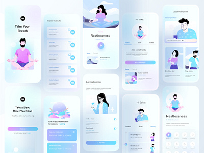 Mental Health Application application color design header healing hybrid illustration illustrations ios meditation mental health mobile app mobile app design mobile application typography ui uiux ux web website