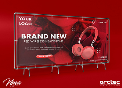 Red Headphone Banner ad ad post advertise advertising branding design poster poster design