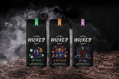 Wicked Coffee & Spirits branding design graphicdesign handlettering illustration lettering logodesign packaging packaging design