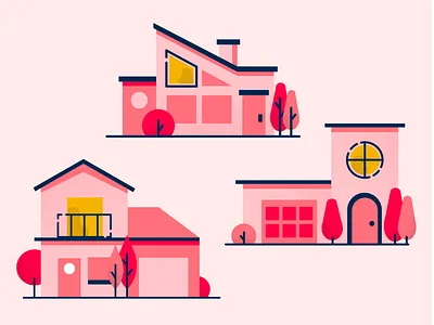 Houses building house houses illustration mid century