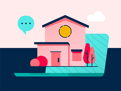 Laptop House building house illustration laptop remote tech