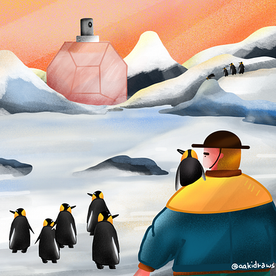The Curious Archeologist antartica blue ice illustraion penguins perfume procreate vector