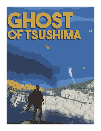 Ghost of Tsushima artwork design digital art fanart fantasy game art game character game design ghost of tsushima illustration japan japanese japanese art minimal playstation typogaphy vector vector art vector illustration video game