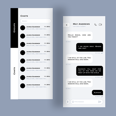 Direct messaging UI chat dailyui dailyuichallenge message monochrome monochromic ui