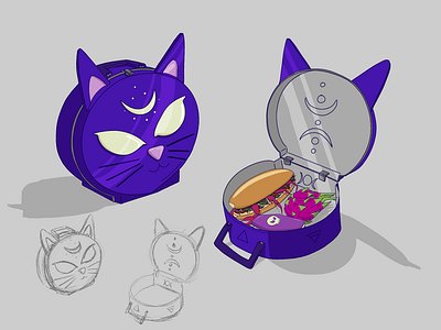 Goth Student Lunchbox cartoon cat concept art dragon fruit fantasy food goth illustration lunchbox magic pitaya procreate prop design sandwich school student visual development witch witchy