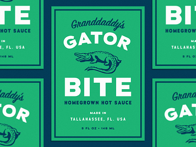 Granddaddy's Gator Bite Hot Sauce Label alligator bite branding design florida gator green hot hot sauce illustration label logo sauce simple stickermule swamp typography vector