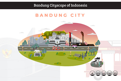 Bandung (Indonesia) Cityscape building design flat flat design graphic icon illustration modern symbol vector