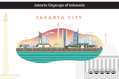 Jakarta (Indonesia) Cityscape building design flat graphic icon illustration modern pattern symbol vector