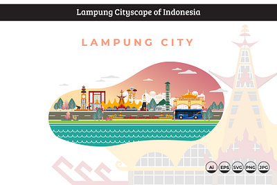 Lampung (Indonesia) Cityscape building design flat flat design graphic icon illustration modern symbol vector