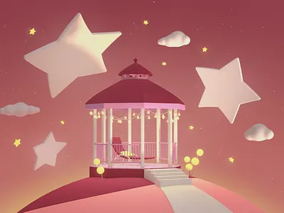 Gazebo Cloudscape 3d 3d art abstract c4d cinema4d environment illustration plant space stars
