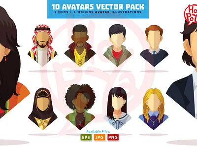 10 Avatars Vector Pack avatars bust cartoon character culture flat design icons identity illustration profile vector