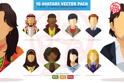 10 Avatars Vector Pack avatars bust cartoon character culture flat design icons identity illustration profile vector