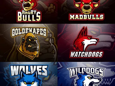Animal Head Logo animals beast cartoon character design esports head illustration logo symbols team templates vector wildlife