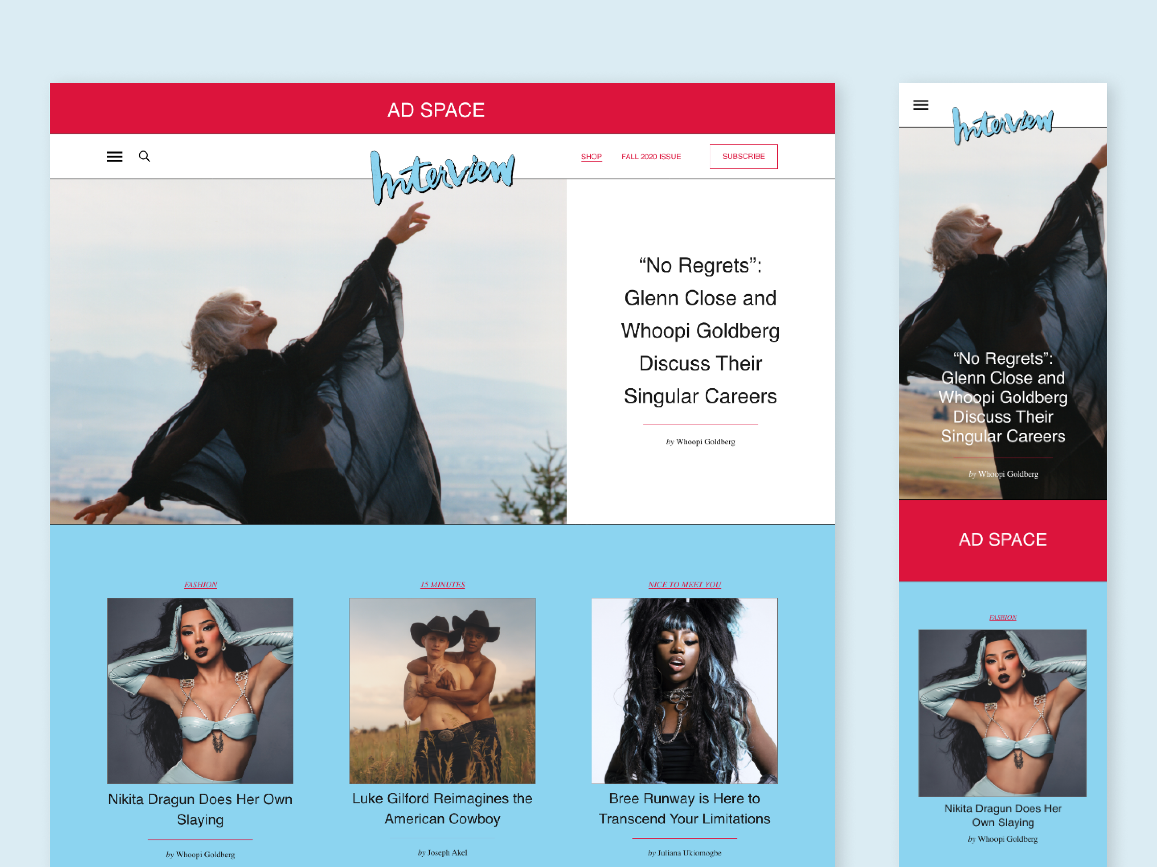 Interview Magazine Refresh design desktop editorial mobile responsive typography ui ux website