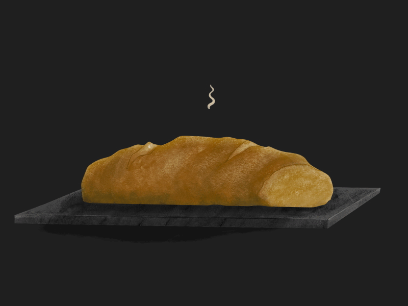 Gratitude Gifs: Warm Baguette 2d animation bread cel cel animation cell animation cutting board food food animation food illustration frame by frame french bread gratitude illustration motion design steam textured