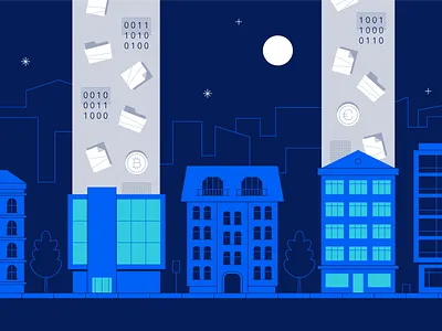 Cyberattack animation bitcoin building city cityscape explainer flat folder illustration money motion graphic street tree vector