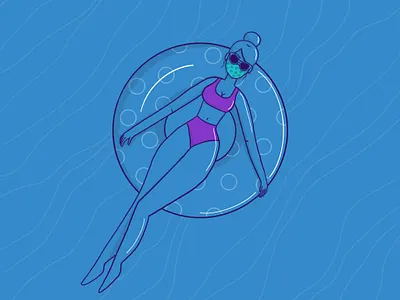 Chill beach bikini colour design float illustration mask messy bun procreate water