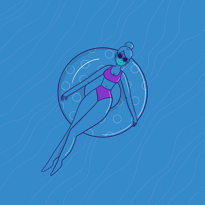 Chill beach bikini colour design float illustration mask messy bun procreate water