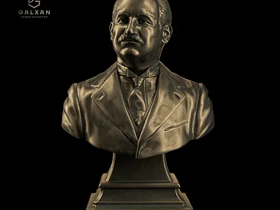 Mammad Amin Rasulzade 3d bronze brush bust face gold head illustration render sculpt zbrush