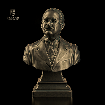 Mammad Amin Rasulzade 3d bronze brush bust face gold head illustration render sculpt zbrush