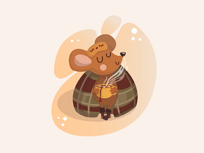 Mouse art character design cozy design illustration mouse tea vector