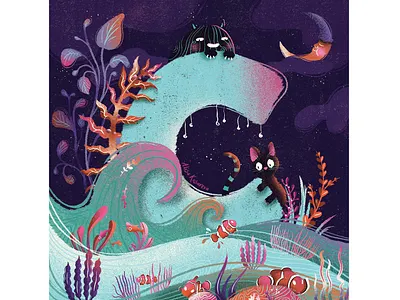 36 days of type 36daysoftype alphabet cat character character design cute digital art digital illustration fish illustration kids illustration monster moon night ocean plant plant illustration sea typogaphy wave