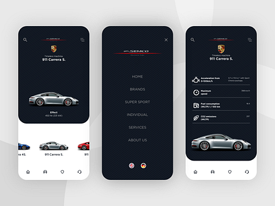 Semco Cars . Web 2d adobexd app black car clean figma icon ios iphone logo minimal red simple sketch ui ux vector web website