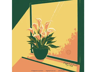 Calla lily art calla lily digital art digital illustration flora flowers house plant huely huely challenge huely2020 illustration interior lily limited colour palette limited colours window