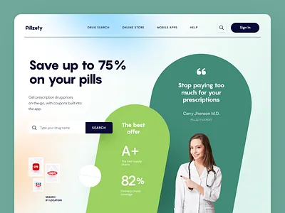 Pillzefy Website drugs interface pharmacy pills service startup treatment ui ux web website