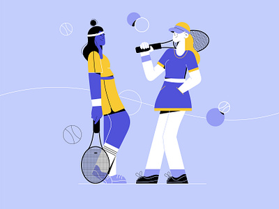 Tennis Girls character character design flat design flat illustration gfx line art minimal art sport illustration vector art vector illustration