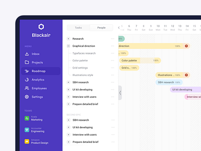 Blackair - Roadmap Planner Resize Animation analytics android appointment availability calendar components dashboad design system employees engineering hierarchy inbox ios navigation projects saas settings tasks teams