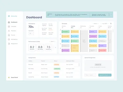 College Dashboard assignment attendance calendar college dashboard design desktop marks performance school upload assignment user experience design user interface design web