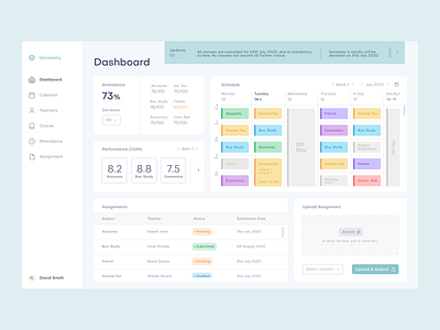 College Dashboard assignment attendance calendar college dashboard design desktop marks performance school upload assignment user experience design user interface design web