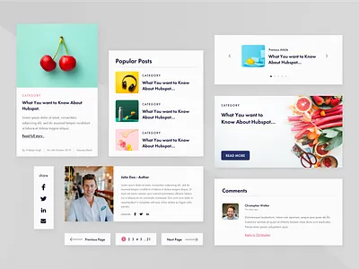 Blog Components blog blog design blog post carousel categories comments component pagination post slider social media social media design